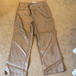 CHARLIE B Metallic Brown Boot-Flare Faux Leather Pants